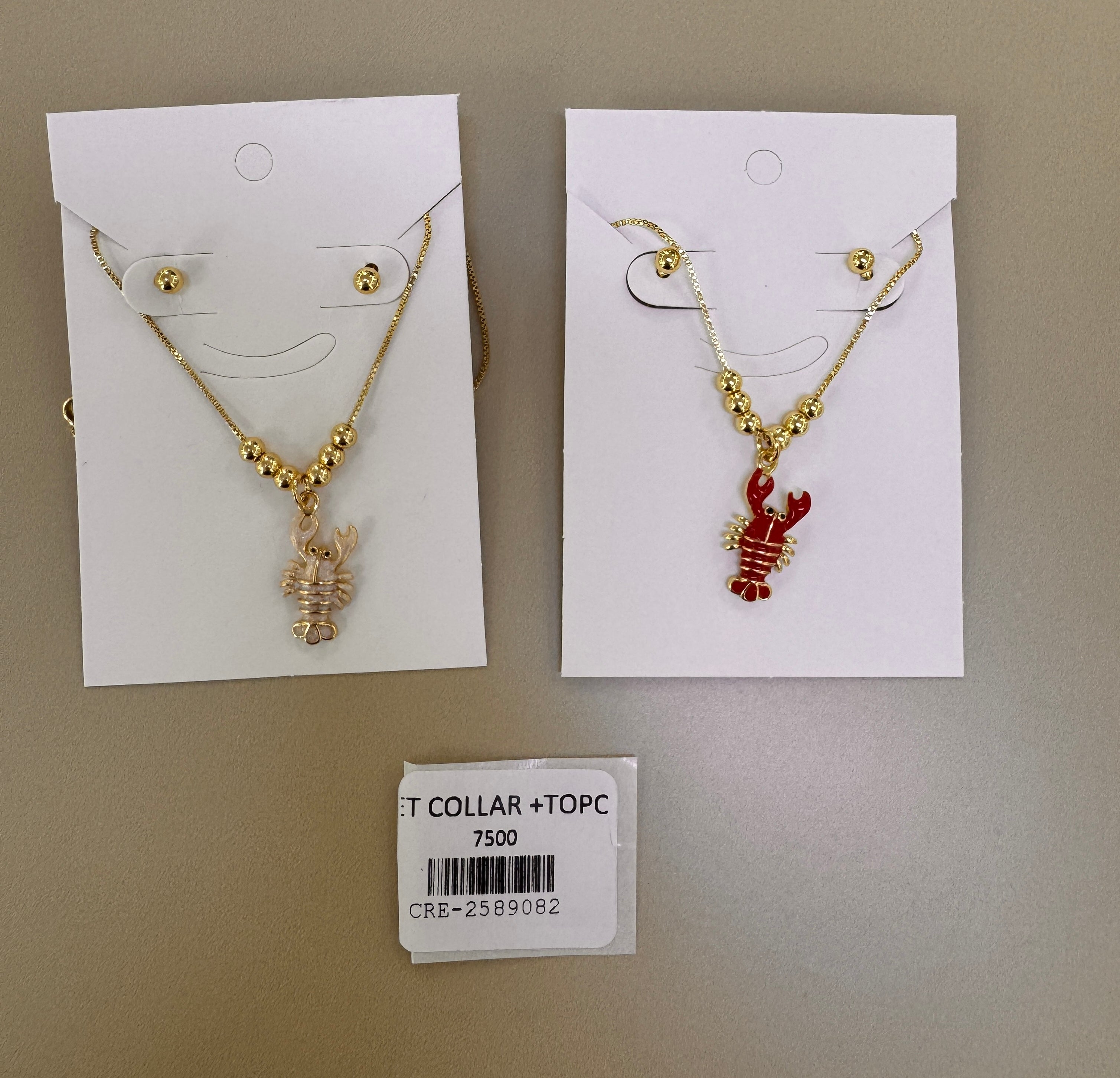Set de Collar y Topos con Dije de Langosta