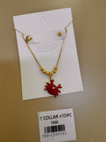 Collar y Aretes con Dije de Cangrejo Rojo