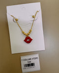 Juego de Collar con Dije de Labios y Topos