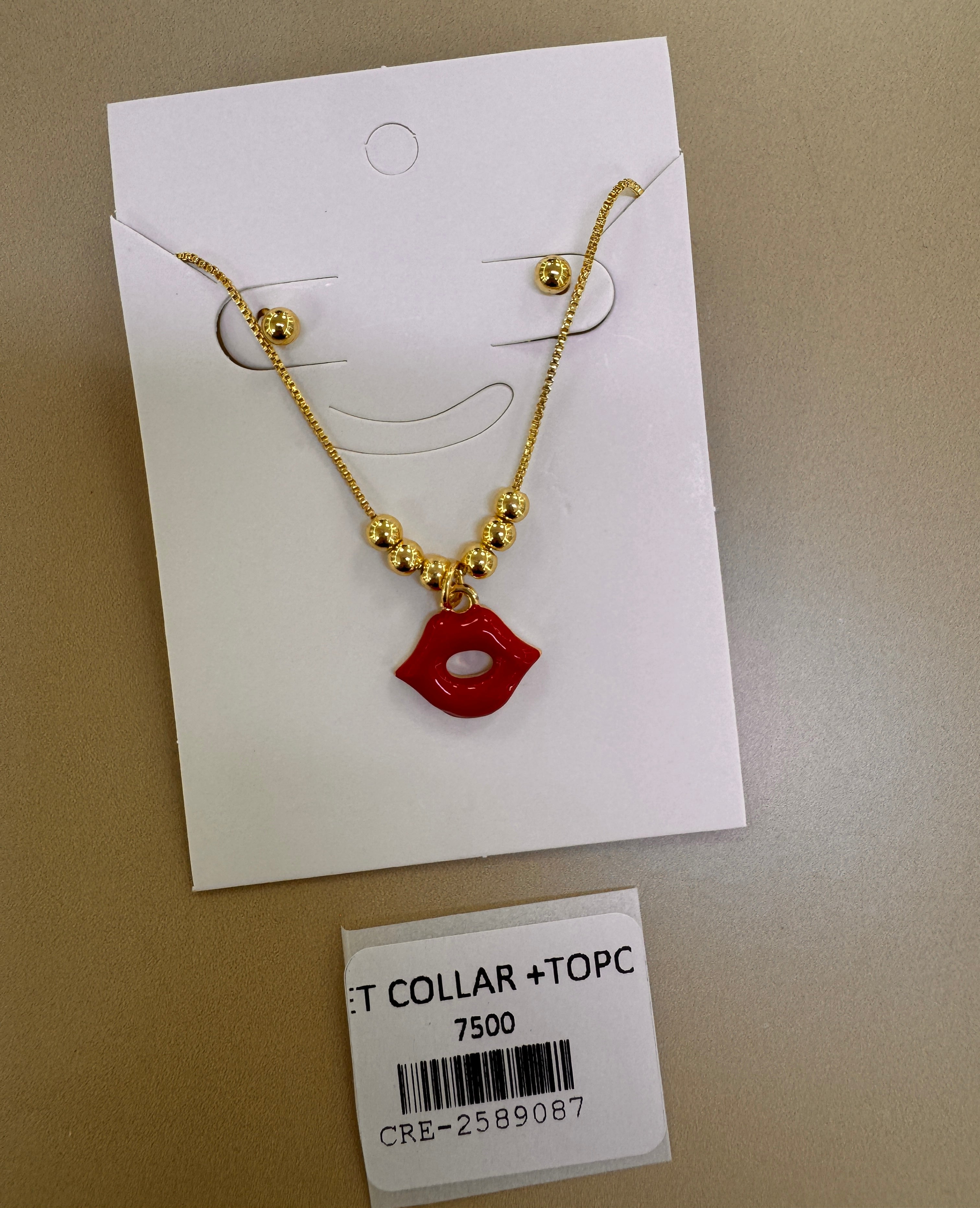 Juego de Collar con Dije de Labios y Topos