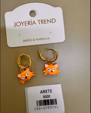 Aretes de Aro con Dije de Gatito Naranja