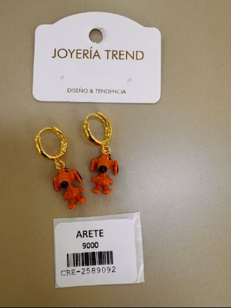 Candongas con Dije de Perrito Color Naranja