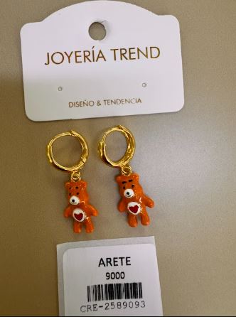 Aretes de Aro con Dije de Oso Naranja