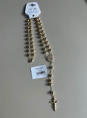 Collar Estilo Rosario con Cuentas Lisas Color Dorado