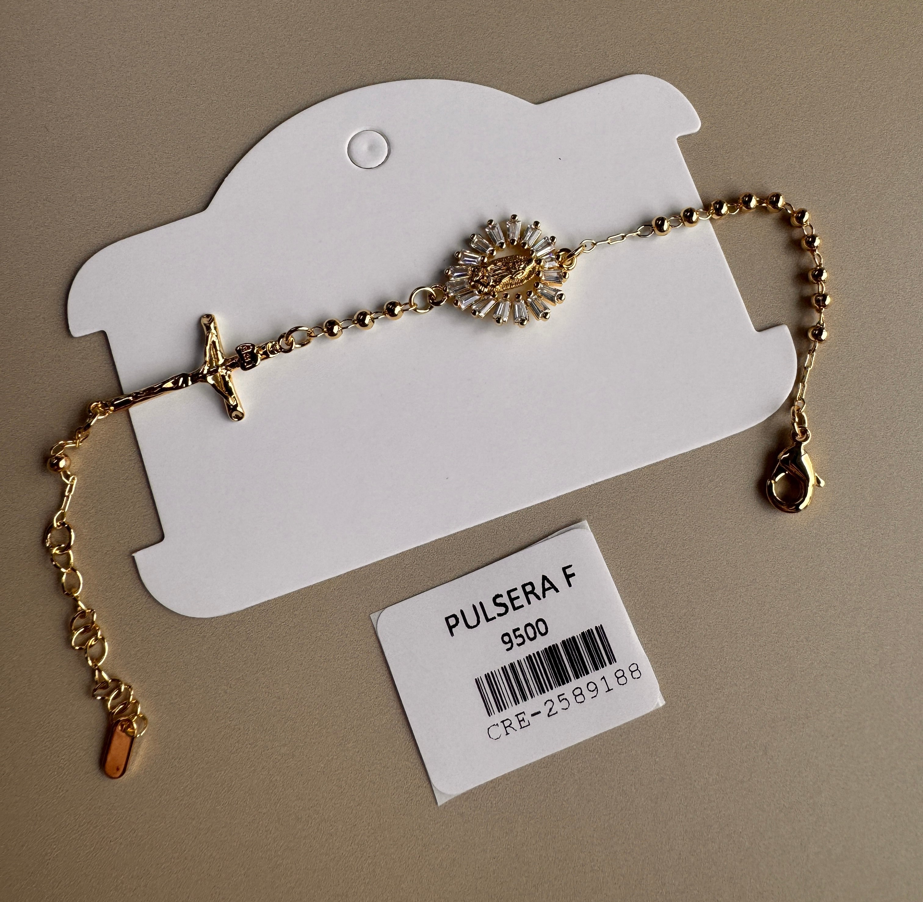 Pulsera Rosario con Medalla y Cruz Dorada