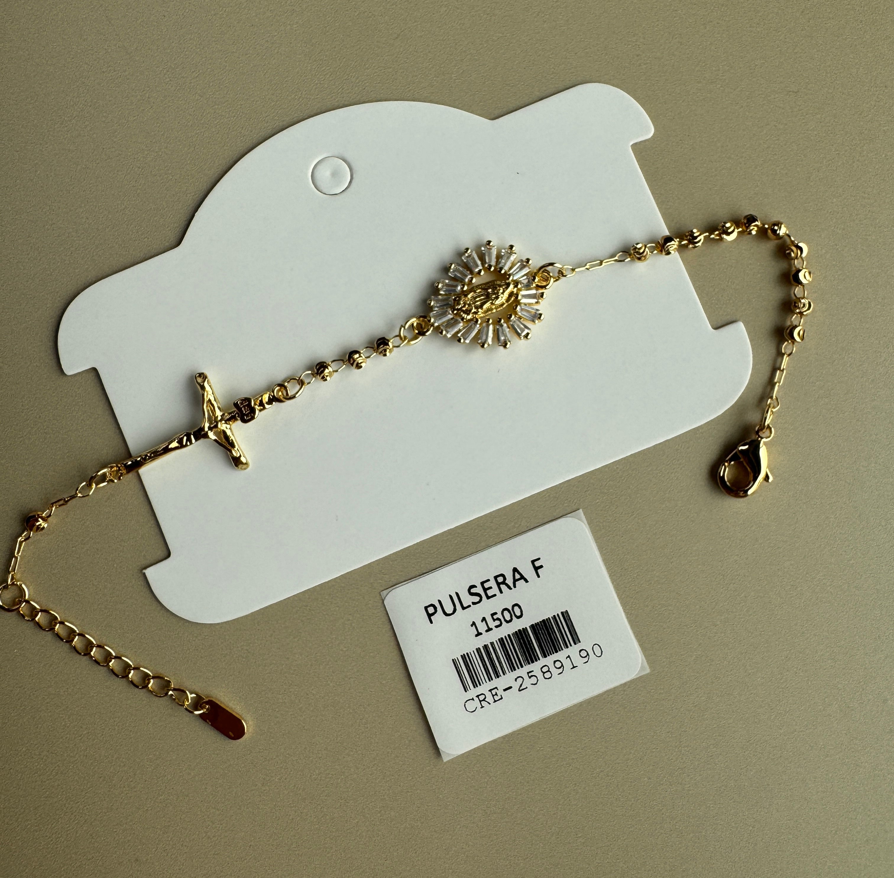 Pulsera Dorada con Cruz y Medalla Radiante