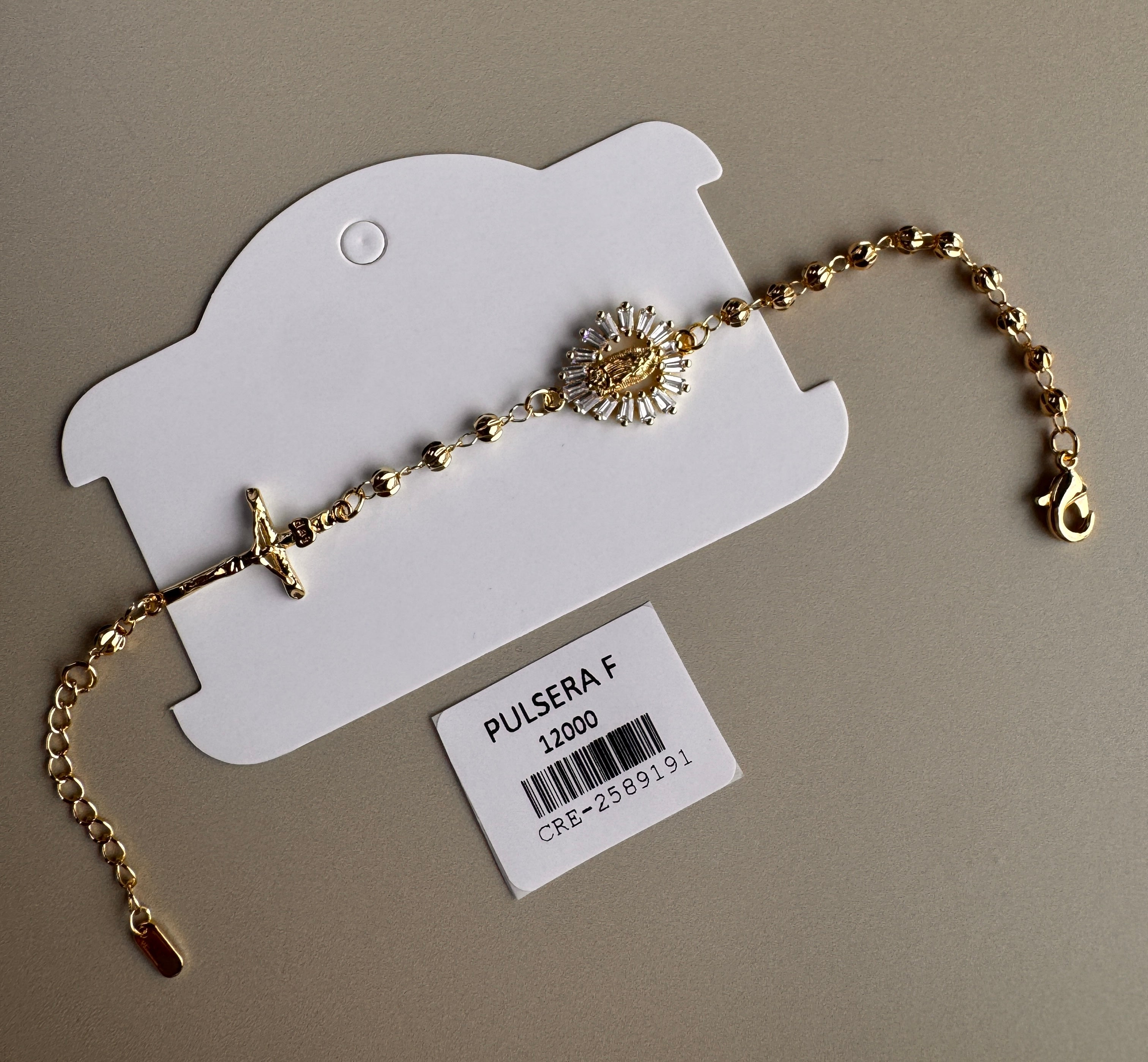 Pulsera Denario Dorada con Virgen y Circones