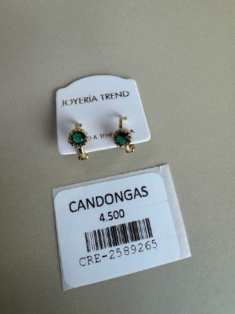 Candongas con Cristal Verde y Detalle Radial