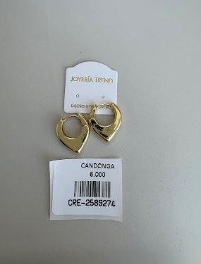 Argollas Candongas Geométricas Corazón Doradas