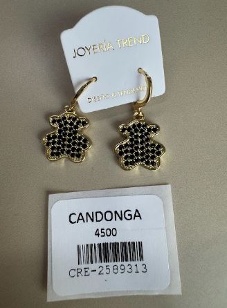 Candongas con Dije de Oso Negro