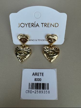 Aretes Corazón con Ojo Dorados