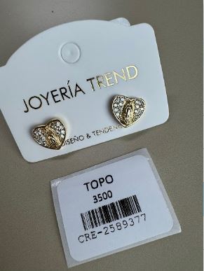 Aretes con Diseño de Corazón, Relieve Religioso y Pedrería