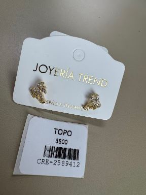 Aretes Topo Diseño Palmera con Incrustaciones