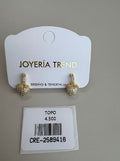 Aretes Topo Dorados con Corazones Colgantes y Cristales