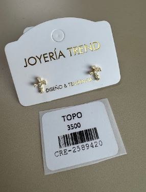 Aretes Topo Cruz con Incrustaciones