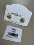 Aretes Topo Diseño Floral con Cristales