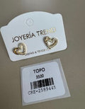 Aretes Topo Corazón con Silueta Doble e Incrustaciones