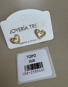 Aretes Topo Corazón con Silueta Doble e Incrustaciones