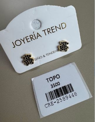 Aretes Topo Silueta de Oso con Incrustaciones Negras