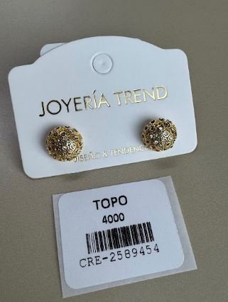 Aretes Topo Esfera Dorados con Pavé de Cristales