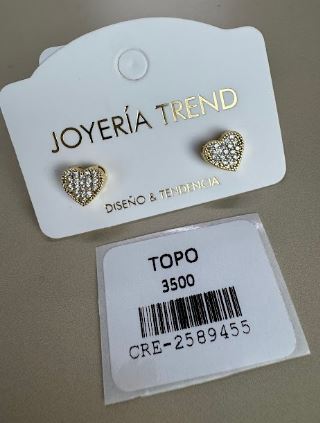 Aretes Topo Corazón Pequeños con Pavé de Cristales