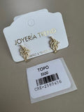 Aretes Topo Hoja Dorados con Pavé de Cristales