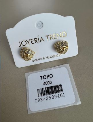 Aretes Topo Nudo Dorado con Cristales