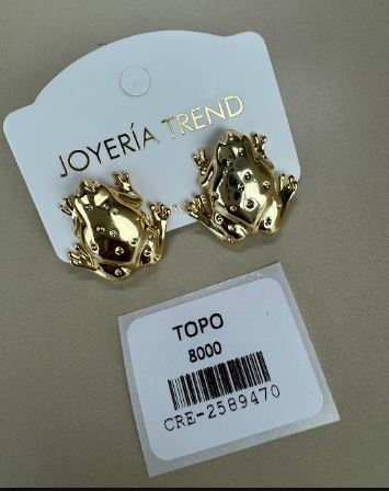 Aretes Topo Rana Dorada Decorativa
