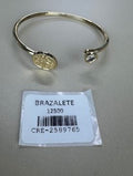 Brazalete Abierto Dorado con Moneda y Piedra Transparente