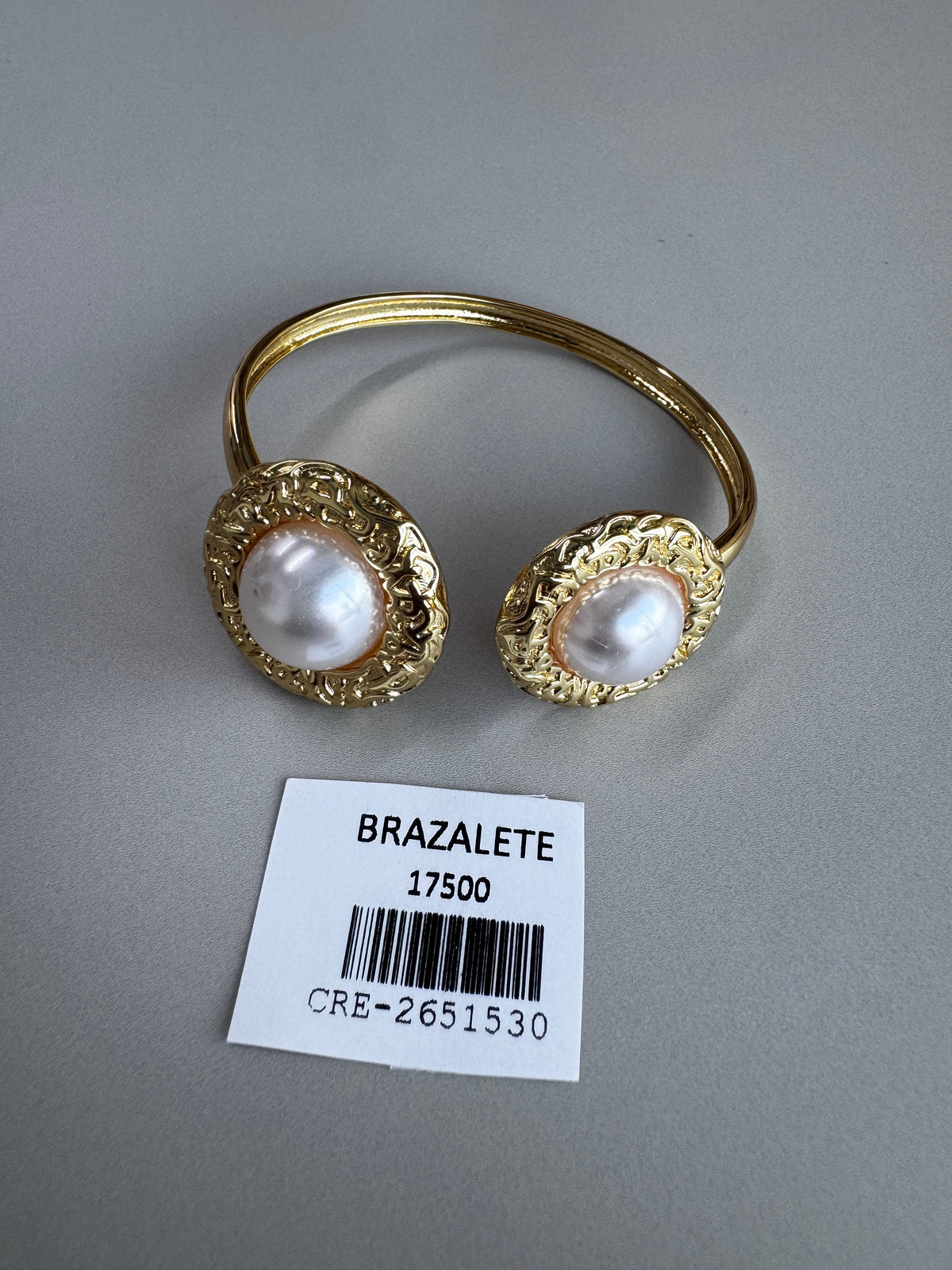 Brazalete doble perla rebordeado dorado