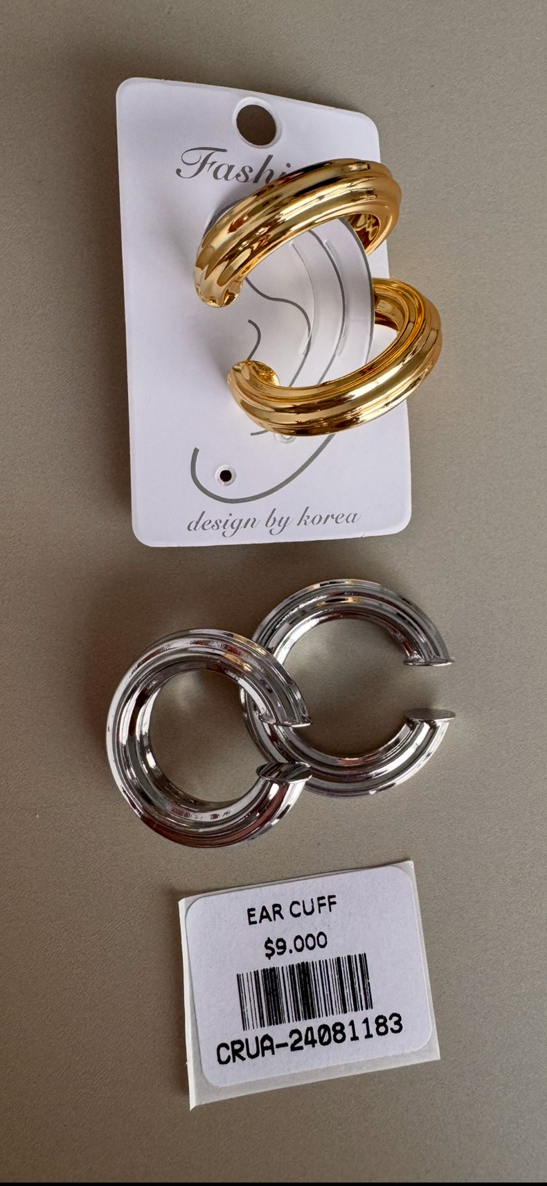 Ear Cuff Doble Aro Grueso de Textura y Relieve con un Acabado Brillante