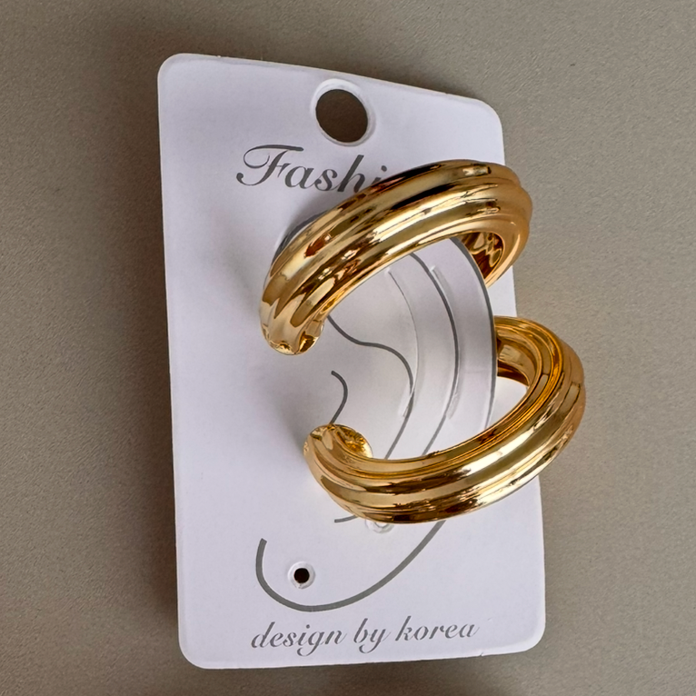 Ear Cuff Doble Aro Grueso de Textura y Relieve con un Acabado Brillante