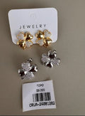 Aretes Topo Trébol con Corazón Texturizado