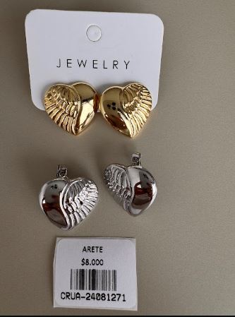 Aretes Corazón con Alas Dorados y Plateados
