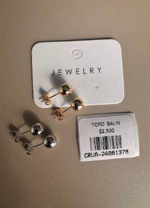 Set Aretes Topo Balín Grande Dorado y Plateado