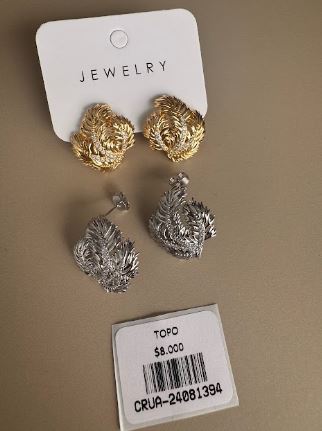 Set Aretes Topo Diseño Hoja Dorado y Plateado
