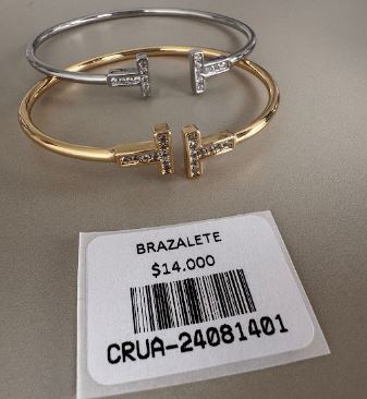Brazalete abierto con terminales en forma de T y cristales