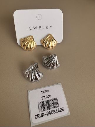 Set Aretes Topo Concha Dorado y Plateado