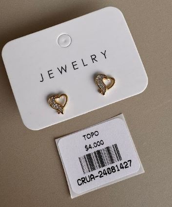 Aretes Topo Corazón Dorado con Cristales