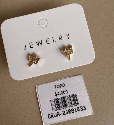 Aretes Topo Corona Dorada con Cristales