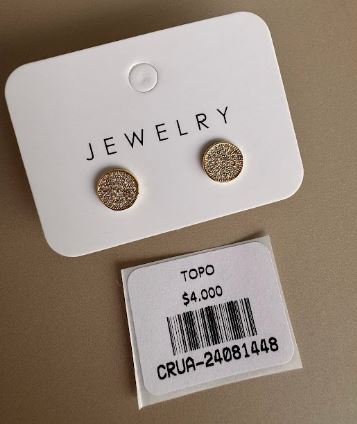 Aretes Topo Círculo Plano Dorados con Pavé de Cristales