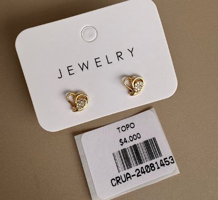 Aretes Topo Corazón Calado Dorado con Cristales