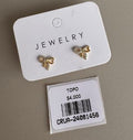 Aretes Topo Lazo con Silueta de Corazón y Brillos