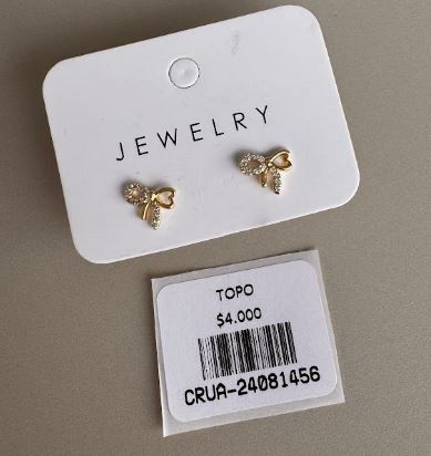 Aretes Topo Lazo con Silueta de Corazón y Brillos