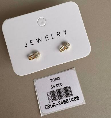 Aretes Topo en Forma de Gancho con Brillos