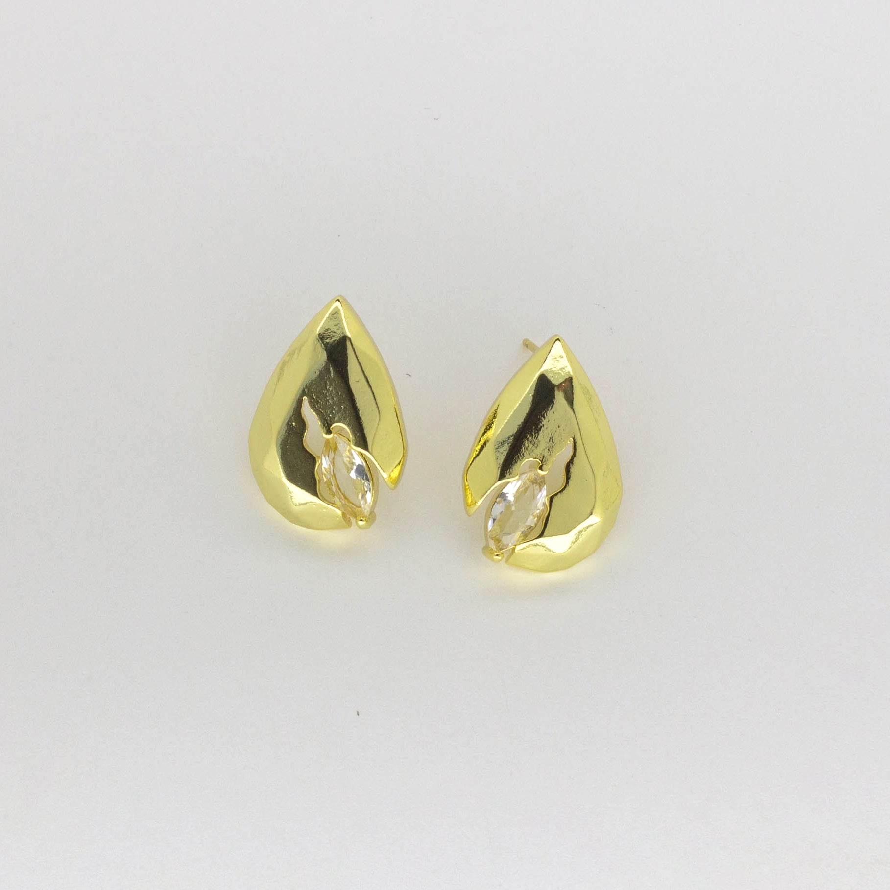 Aretes Topo Gota Dorados con Cristal Central