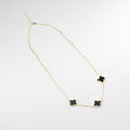 Collar de Cadena con Tres Dijes Florales Negros