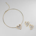 Juego de Collar y Aretes Corazón Bicolor