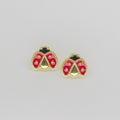 Aretes Forma de Mariquita en Tono Rojo y Dorado