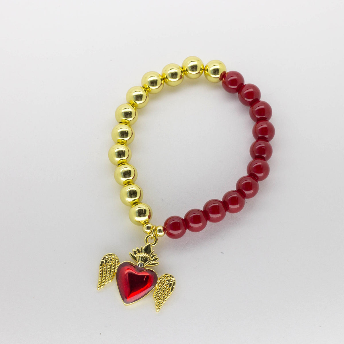 Manilla Bicolor Dorada y Roja con Corazón Alado